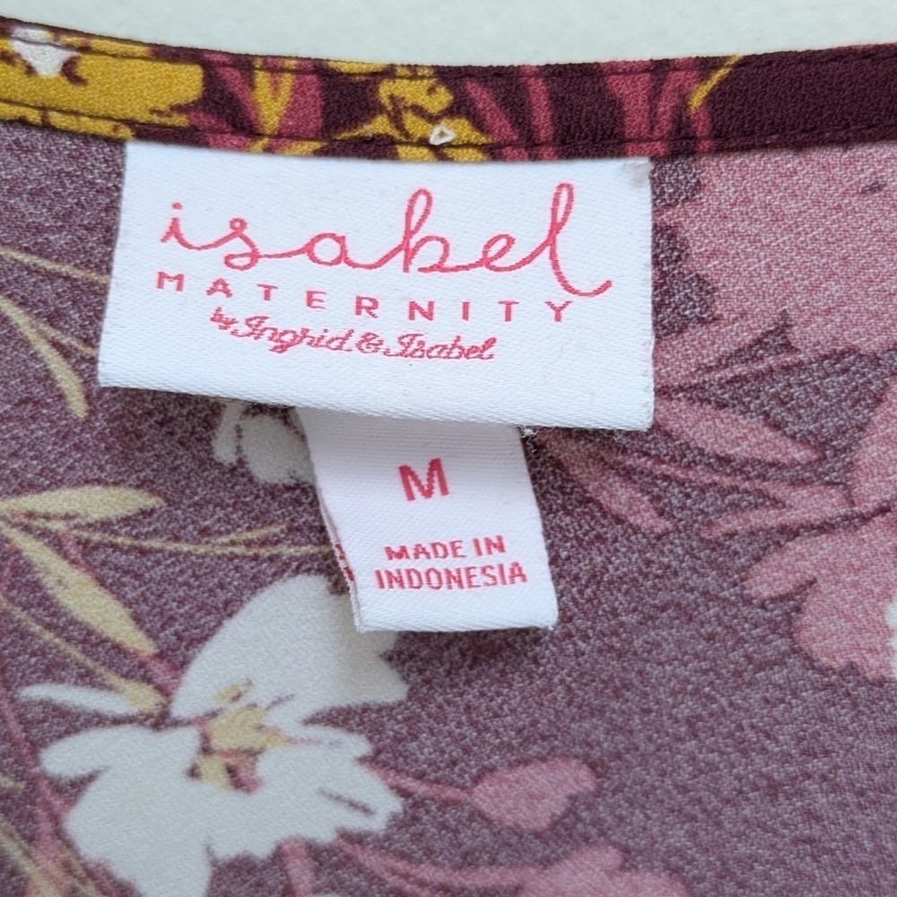 Isabel Maternity Burgundy Floral Tie Waist Flutter Short Sleeve Dress Medium - Picture 4 of 6